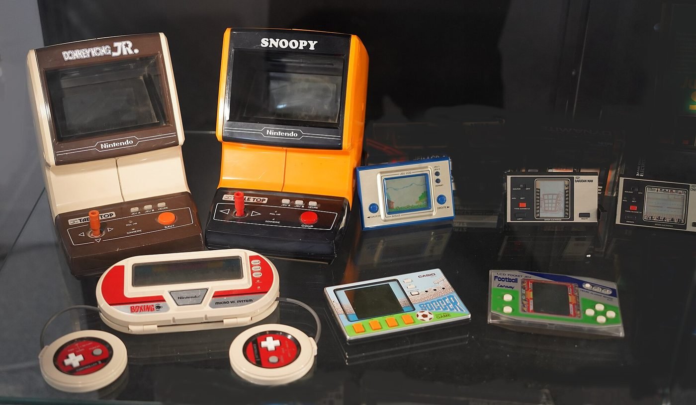A collection of handheld games consoles — illustrative photograph.